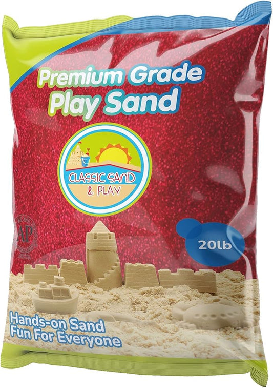 Classic Sand and Play Red Colored Play Sand, 20 lb. Bag, Natural and Non-Toxic, Fun Wet and Dry Indoor and Outdoor, Sandbox, Therapy, and Table Use, Building, Stimulate Sensory Needs