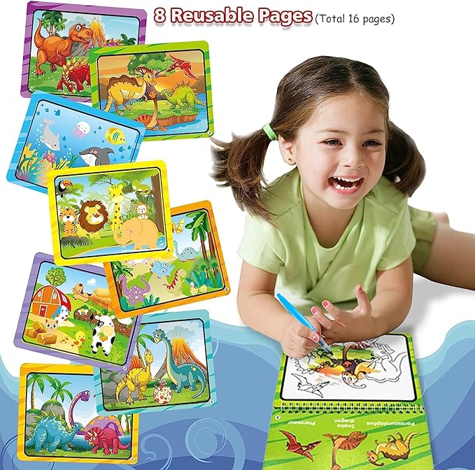 hapray Magic Water Paint Coloring Books for Toddler, Art Toys Age 2-4, Educational Learning Doodle Toy, Gifts for Girl Boy 3 2 1+ Year (Dinosaur Animal 2 Pack)