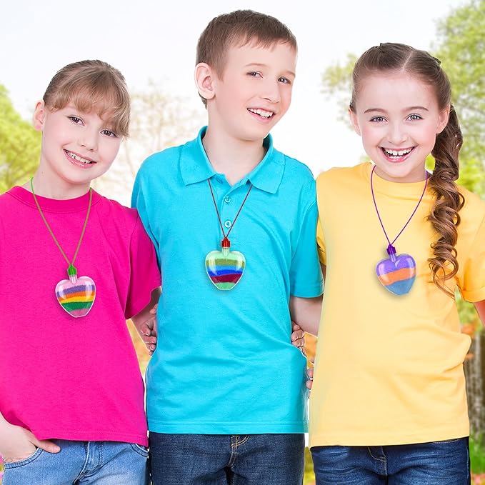 Valentine’s Day Sand Art Heart Necklaces - Set of 36 - Valentines Day Bulk Crafts for Kids with Cords in 4 Colors - Valentines Day Sand Art Gifts for Kids and Classroom Favors - Sand Sold Separately