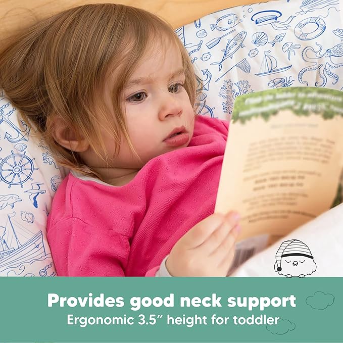 Toddler Pillow with Pillowcase - 13x18 My Little Dreamy Pillow, Organic Cotton Toddler Pillows for Sleeping, Kids Pillow, Travel Pillows, Mini Pillow, Nursery Pillow, Toddler Bed Pillow (Nautical)