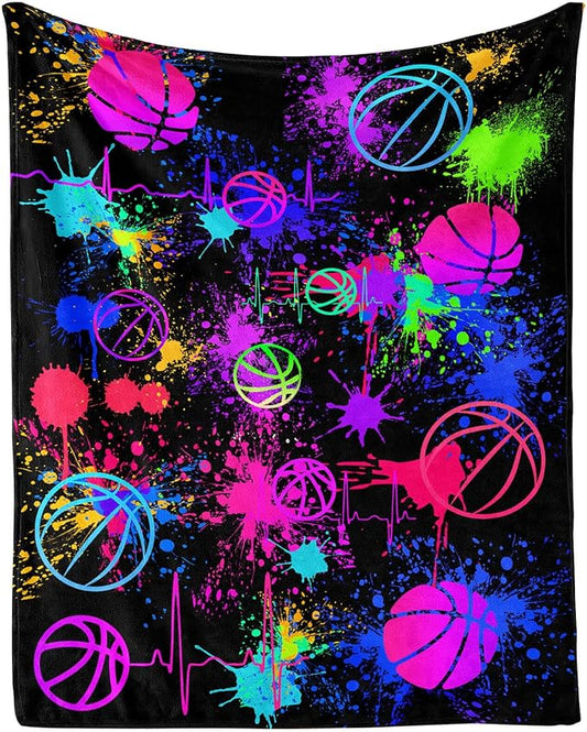 Basketball Throw Blanket - Soft Flannel Sports Basketball Blankets for Teens Adults Women Men Basketball Lovers - Warm Basketball Throw Blankets for All Season Lap, Chair, Sofa - 70"x50"