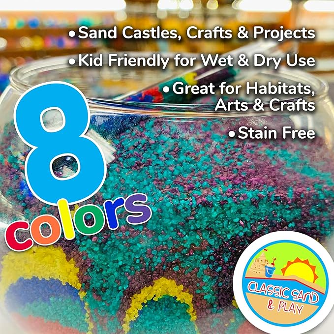 Classic Sand and Play Rainbow Colored Play Sand, 5 lb. Bag, Natural and Non-Toxic, Fun Wet and Dry Indoor and Outdoor, Sandbox, Therapy, and Table Use, Building, Stimulate Sensory Needs