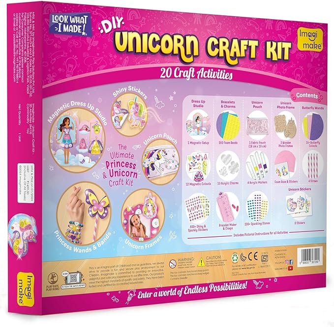 Imagimake Unicorn Craft Kit | 20+ Mess Free Activities | Bracelet Making Kit, Magnetic Board Princess Dress Up, Unicorn Stickers and More | Christmas Gifts & Christmas Crafts for Girls Ages 5, 6, 7, 8