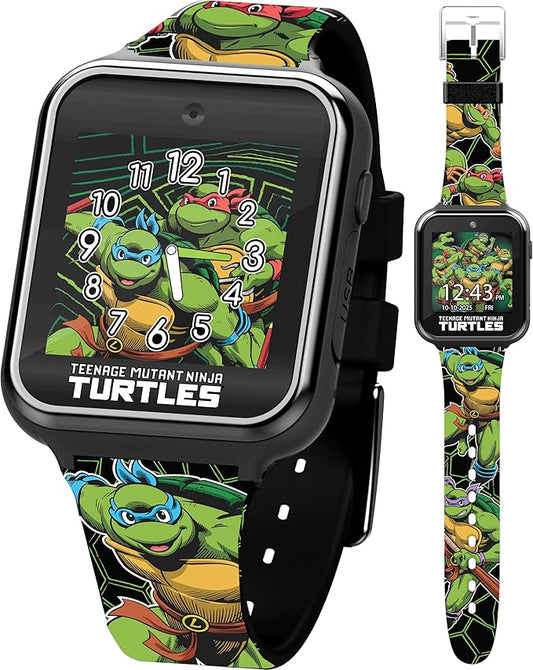 Accutime Teenage Mutant Ninja Turtles Kids Smart Watch with Touchscreen, 10 Customizable Faces, Camera, Step Counter, Calculator, Timer, and Alarm – Fun Interactive Learning for Boys and Girls