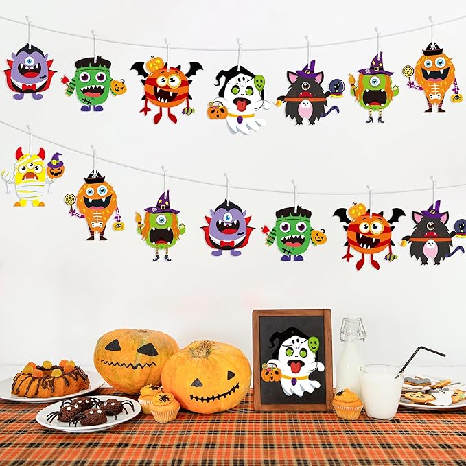 WATINC 123pcs Halloween Monster Crafts Kits for Kids, Halloween Hanging Ornaments DIY Make Your Own Monster Set Art, Halloween Handcraft Home Classroom Game Activities Party Favors Tree Decoration