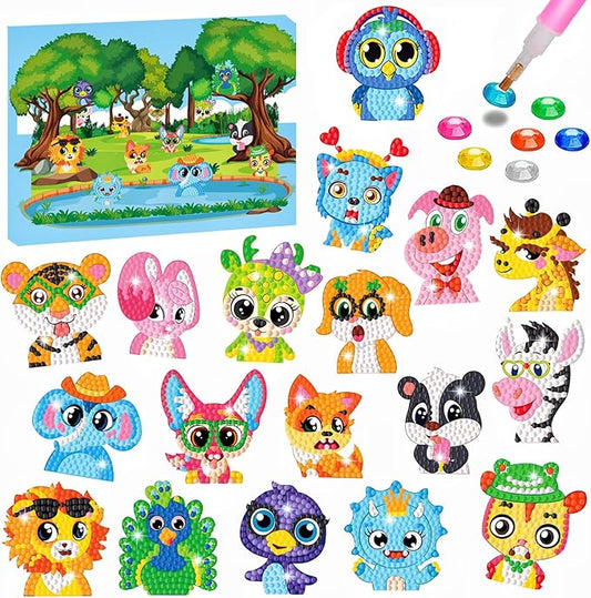 MEIEST 18 PCS Animals Diamond Art Painting Stickers Kit,DIY Mosaic Stickers by Numbers Arts and Crafts Set for Kids,Creative Handmade Gift