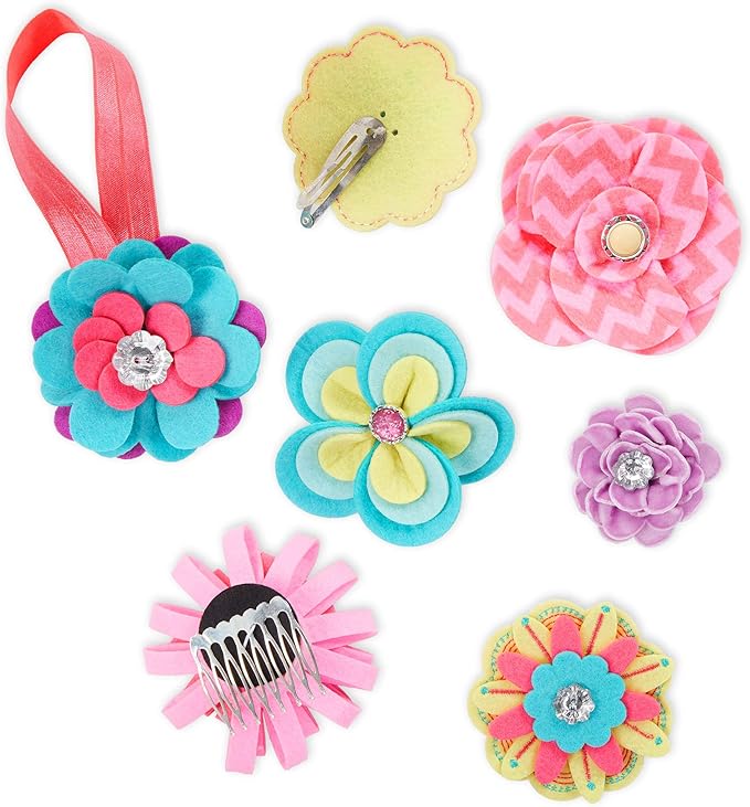 – Flower Hair Accessories Kit – 150pc Set with Felt Shapes & Buttons – Blossoming Beauties Creation Kit – Arts & Crafts Kits for Kids Aged 8 years +