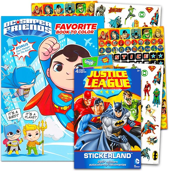DC Justice League Coloring Book Bundle with Over 295 Stickers Specialty Separately Licensed GWW Reward Sticker ~ Batman Superman and More