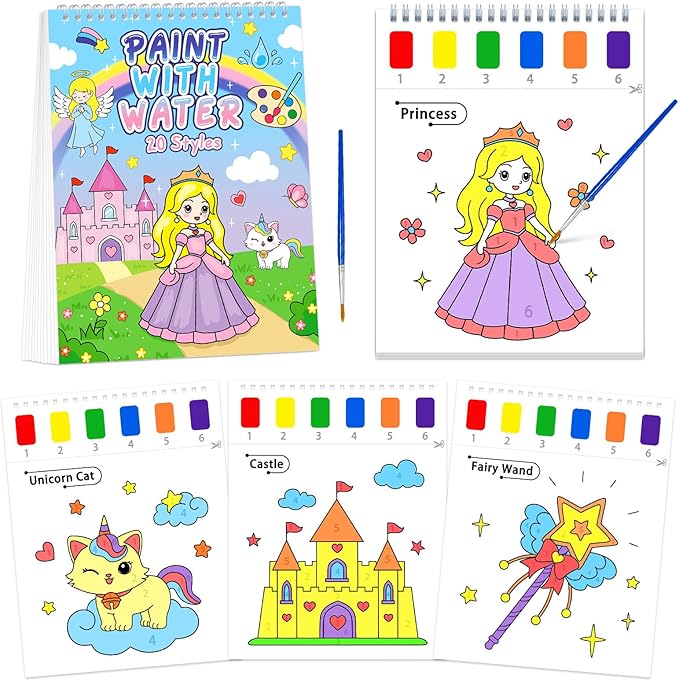 SOCOLER Paint with Water Coloring Books for Kids, Princess Theme Watercolor Painting Papers for Kids Painting Activity Kit Art Craft Birthday Gift for Toddlers
