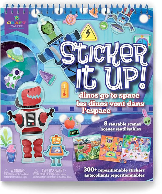 Sticker It Up! - Dinos Go to Space - Repositionable Stickers with 8 Backgrounds & Over 300 Stickers - Mess Free and Travel Friendly for Kids Ages 3 and Up
