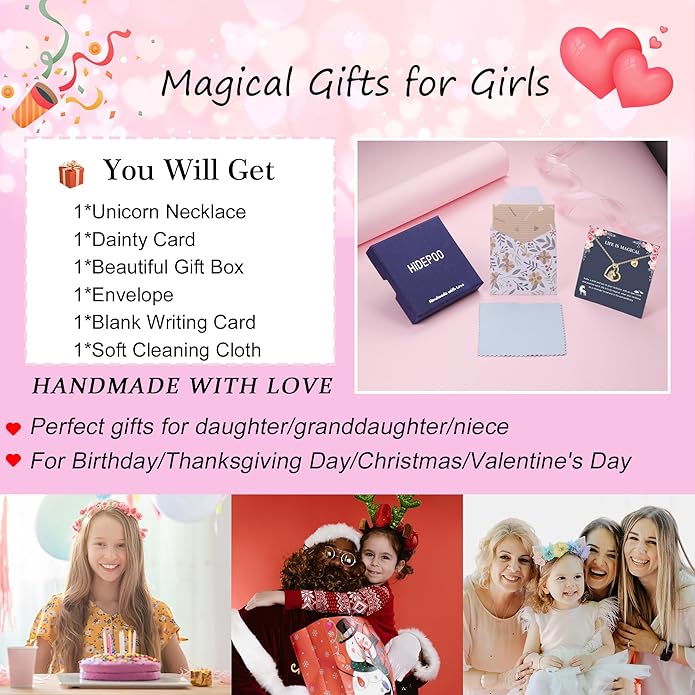 Hidepoo Stocking Stuffers for Teen Girls Kids - Colorful CZ Heart Pendant Initial Unicorn Necklaces for Girl Jewelry Birthday Gift Christmas Gifts for Grandkids Girls Kid