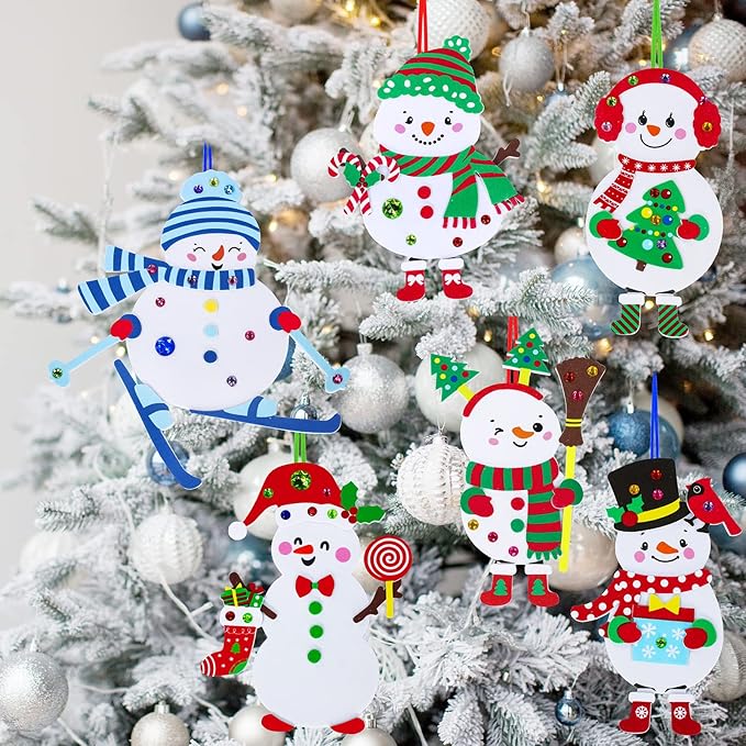 Winlyn 24 Sets Christmas Craft Kits Winter Crafts DIY Christmas Snowman Ornaments Decorations Art Sets Snowman Christmas Foam Stickers Arts and Crafts for Kids Holiday Art Project Classroom Activities