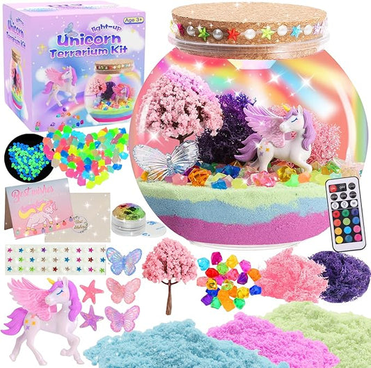 Unicorn Light-Up Terrarium Kit for Kids - Multicolor LED Night Light Unicorn Birthday Gifts for Girls - Unicorn Toys for Girls Ages 4-6 7 8 9 10 Year Old - Arts and Crafts for Girls
