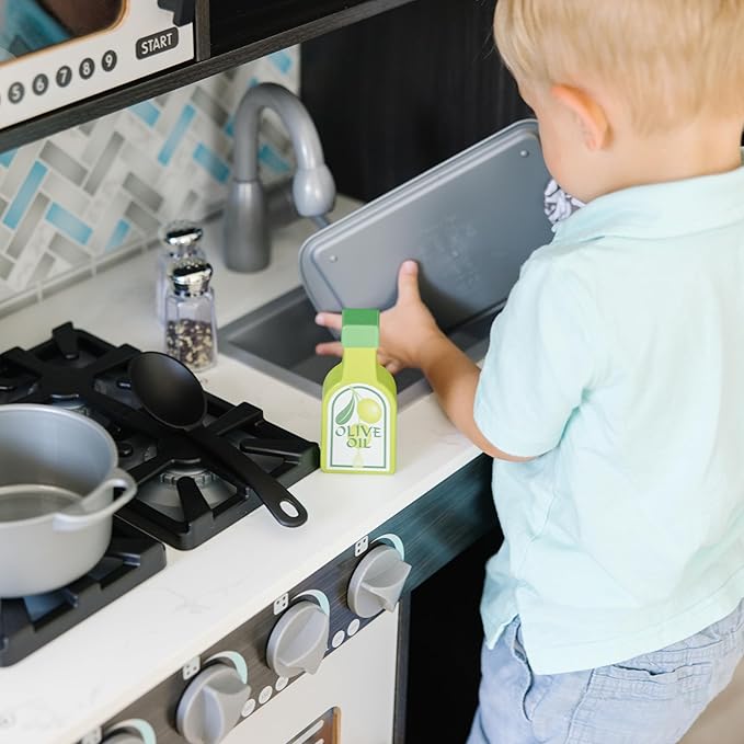 Melissa & Doug Wooden Chef’s Pretend Play Toy Kitchen With “Ice” Cube Dispenser – Charcoal Gray - Kitchen Play Set For Toddlers And Kids Ages 3+