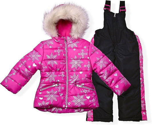 Arctic Quest Little Girls Bib Snow Pants and Ski Jacket Water-Resistant Snowsuit For Kids Winter Jacket For Girls