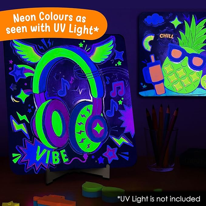 Imagimake DIY Neon Art Kit | 12 Exciting Neon Art Projects | Water Brush Pens & Stamps | Arts and Crafts for Kids Ages 8-12-16 | Arts and Crafts for Adults & Kids | Gifts for 8 Year Old Girls & Boys