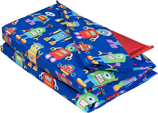 Wildkin Kids Nap Mat Cover for Boys & Girls, Sewn-in Flap Design Rest Mat Cover, Perfect for Preschool and Daycare, Fits Our Vinyl Nap Mat up to 1.5 Inches Including Basic Sleep Mat (Robots)