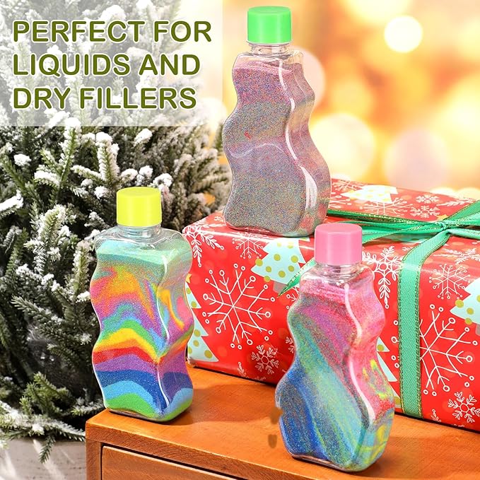 Yaomiao 30 Packs 2.5 oz Plastic Sand Art Bottles with Lids for Kids 3 Style Sand Art Clear Container for Sand Art Wedding Invitation Fun Art Craft Supply Boy Girl Decoration (Colorful Lid,Plastic Lid)