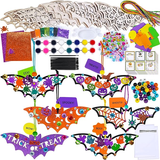 Winlyn 24 Sets Halloween Crafts Fall Crafts DIY Wooden Bat Ornaments Craft Kits Unfinished Paintable Wood Bats for Kids Home Classroom Activities Art Project Halloween Decorations Party Favors