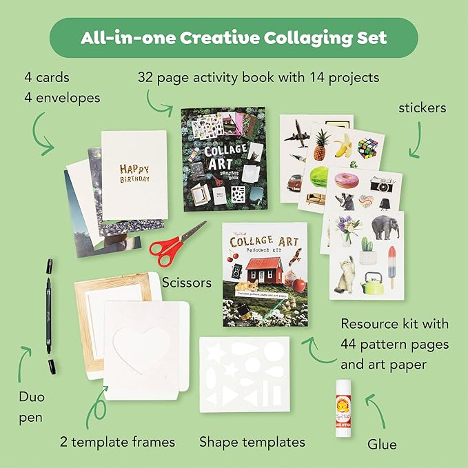 Tiger Tribe: Collage Art Set - All-in-1 Artist Kit, Includes Scissors, Pen, Stickers, Pattern Pages & More! Cut-Glue-Collage, Kids Crafts Kit Age7+