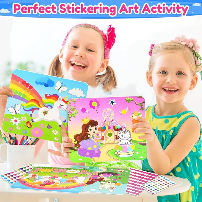 ZMLM Dot Art Craft Kit Activity, Dot Stickers for Toddlers No Mess Art and Craft Kit for Kids Ages 4-8, Small Easter Basket Stuffers DIY Crafts Birthday Valentines Day Gifts Classroom Travel Toys