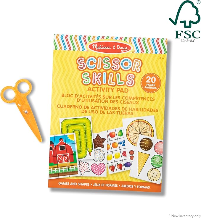Melissa & Doug Scissor Skills Activity Book With Pair of Child-Safe Scissors (20 Pages) - FSC Certified