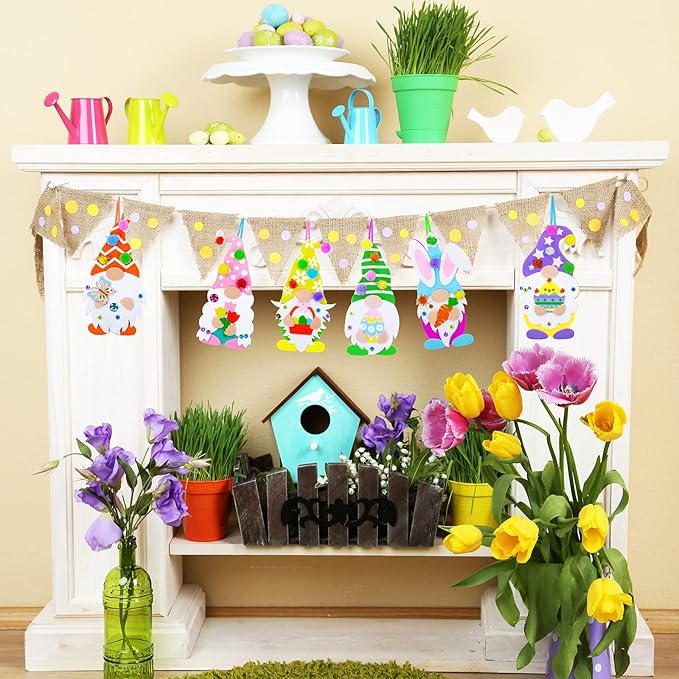 Winlyn 24 Sets Easter Decorations DIY 3D Gnome Ornaments Easter Craft Kits Assorted Foam Easter Gnome Ornaments Easter Stickers for Kids Party Favors Easter Spring Classroom Home Activity Art Project