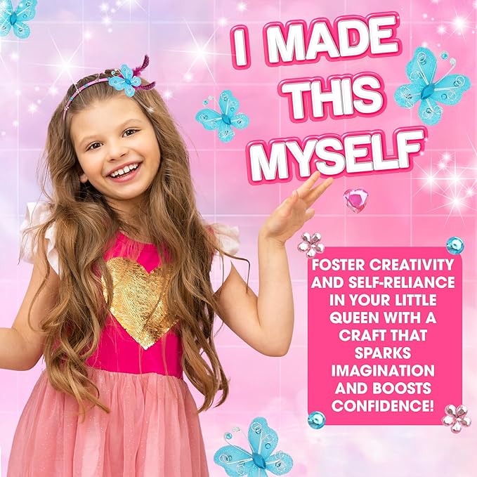 Play Brainy Rainbow Headband DIY Kit for Kids - 8 Year Old Christmas Gifts Girls with 10 Hair Bands, Hair Clasps, Flowers & More, Birthday Gifts for Girls Arts & Crafts for Family & Friends Playdates