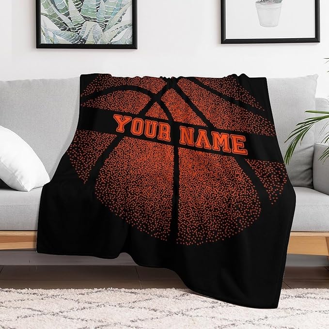 Custom Basketball Blanket - Soft Flannel Sports Basketball Blankets for Teens Adults Women Men Basketball Lovers - Warm Basketball Throw Blankets for All Season Lap, Chair, Sofa - 70"x50"