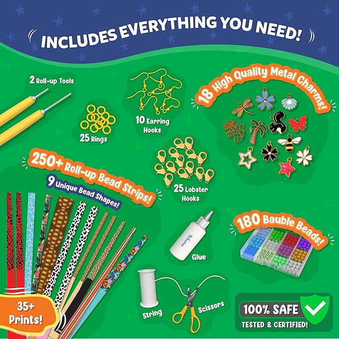Skillmatics Craft Activity - Roll-Up Beads Jungle Party DIY Kit, 500+ Charms & Beads, Create 40+ Necklaces, Earrings and Bracelets, Gifts for Tweens and Girls, Ages 6, 7, 8, 9, 10, 11, 12, 13