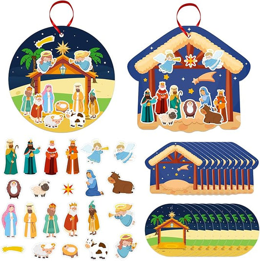 FaCraft Religious Craft Sticker for Kids - 24pcs Make a Nativity Scene Stickers Christmas Crafts Kits DIY Nativity Set for Sunday School Classroom Nativity Christian Xmas Party Game Favor Gifts