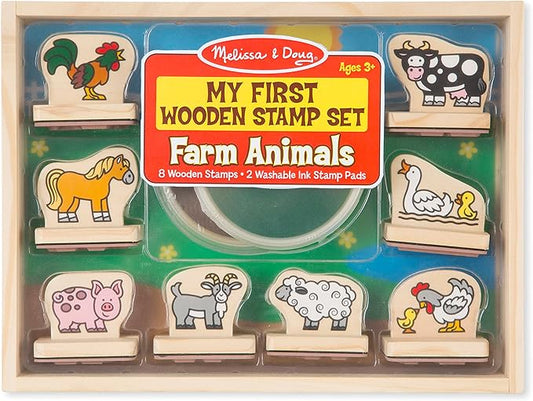 Melissa & Doug My First Wooden Stamp Set - Farm Animals - Art Projects, With Washable Ink, Farm Themed Wooden Stamps For Kids Ages 4+