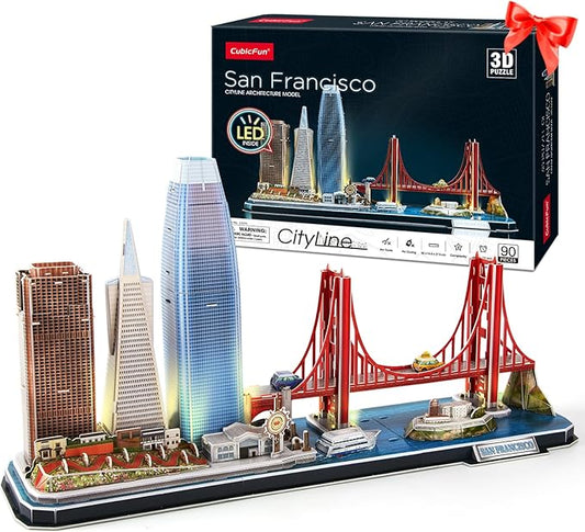 CubicFun 3D Puzzles for Kids Ages 8-10 LED San Francisco Cityline, Arts and Crafts for Kids Ages 8-12 STEM Projects for Kids Ages 8-12 Gifts for 8 Year Old Toys for 8 Year Old Girls Architecture