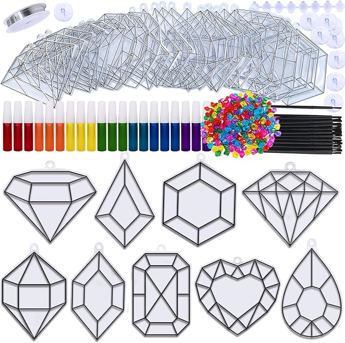 Winlyn 27 Sets Jewel Suncatchers Ornaments Decorations DIY Window Paint Art Stickers Craft Kits Jewel Sun Catchers for Kids Classroom Pirate-themed Birthday Party Activities Art Project