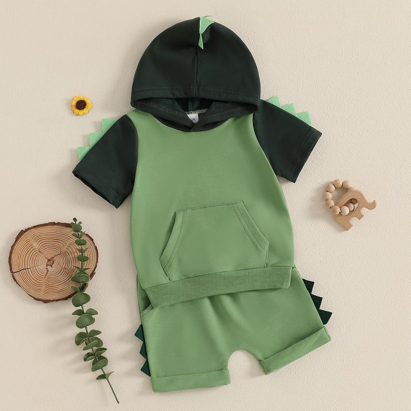 Toddler Baby Boy Summer Hooded Outfit Contrast Color Short Sleeve T Shirt Top Elastic Shorts Summer Clothes Set