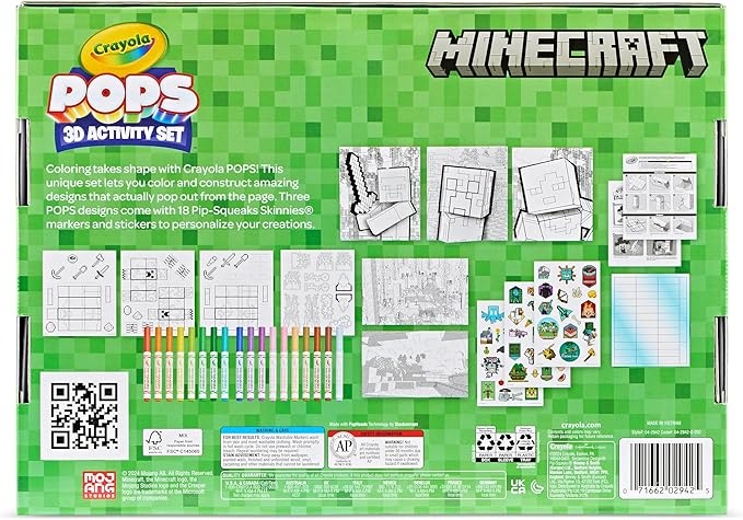 Crayola Minecraft, POPs 3D Kids Art Set, Coloring Book Alternative, Gift for Boys & Girls, Ages 6+