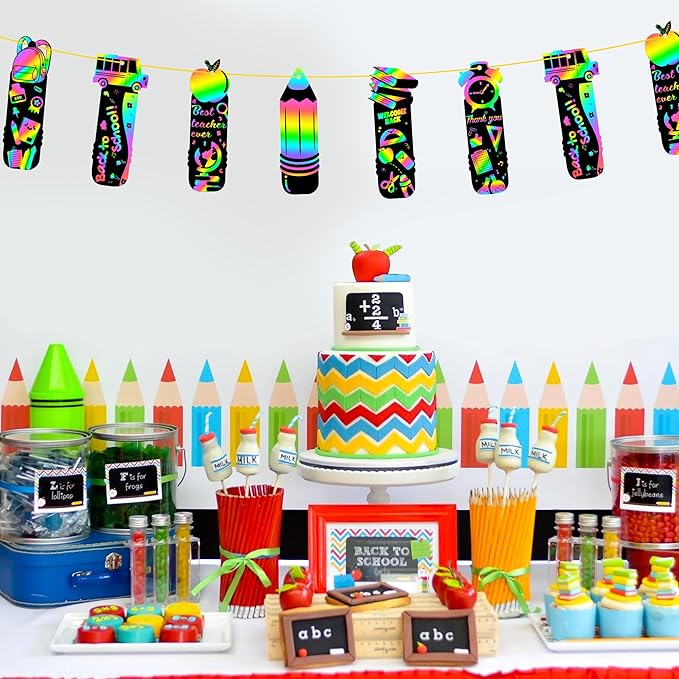 BeYumi 60Pcs Scratch Bookmarks for Kids Back to School Appreciation DIY Magic Scratch Cards Party Favors Gifts Classroom School Decor Supplies Art Crafts Kit for Student to Teacher