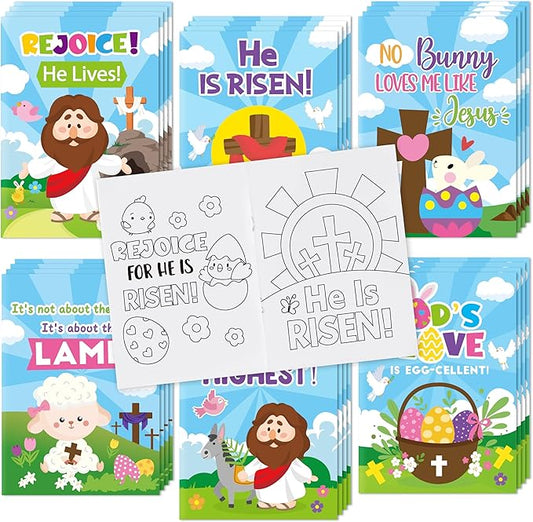 Dvbonike 24Pcs Easter Religious Coloring Books - Christian DIY Color-in Pages Booklet Bulk Drawing Easter Theme Activity Party Supplies for School Classroom Rewards Holiday Artwork Gift