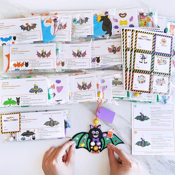 Winlyn 24 Sets Halloween Craft Kits Individual Fall Kids Craft Kits DIY Bat Ornaments Halloween Decorations Foam Bats Craft Kits Halloween Arts and Crafts for Kids Classroom Activities Party Favors