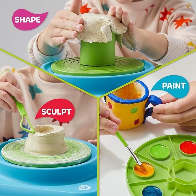 Discovery™ Pottery Studio Motorized Clay Art Station – Complete Set with Pottery Wheel, 3 Molds, Tools, Paints, & Air-Dry Clay for Kids| Arts and Crafts Toy for Boys Girls| Art Supplies Activity Kit