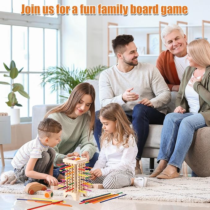 Wooden Board Game Set, Colorful Wood Sticks Game Wooden Sticks Stacking Game Montessori Game Math Educational Toys Preschool Toy Gift for Kids Boys Girls
