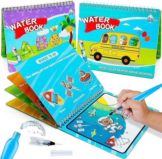 hapray Magic Water Paint Coloring Books for Toddler, Art Toys Age 2-4, Educational Learning Doodle Toy, Gifts for Girl Boy 3 2 1+ Year (Alphabet Transportation 2 Pack)
