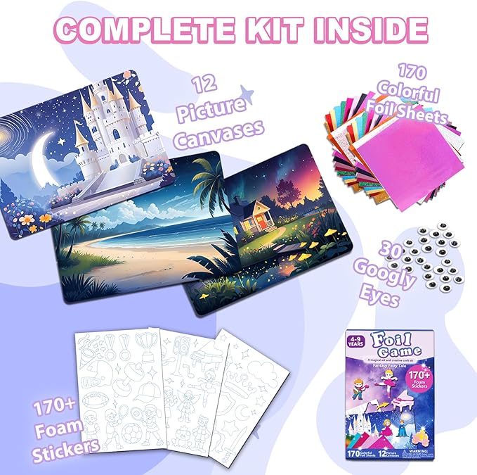 CVVDOOK 170 Foam Stickers Foil Art Fun Toys,Arts and Crafts Activity for Kids,12 Wonderful Themes: Princesses, Castles, Lighthouses, Sea, Sports, Sky,etc.Birthday or Christmas Gifts for Children