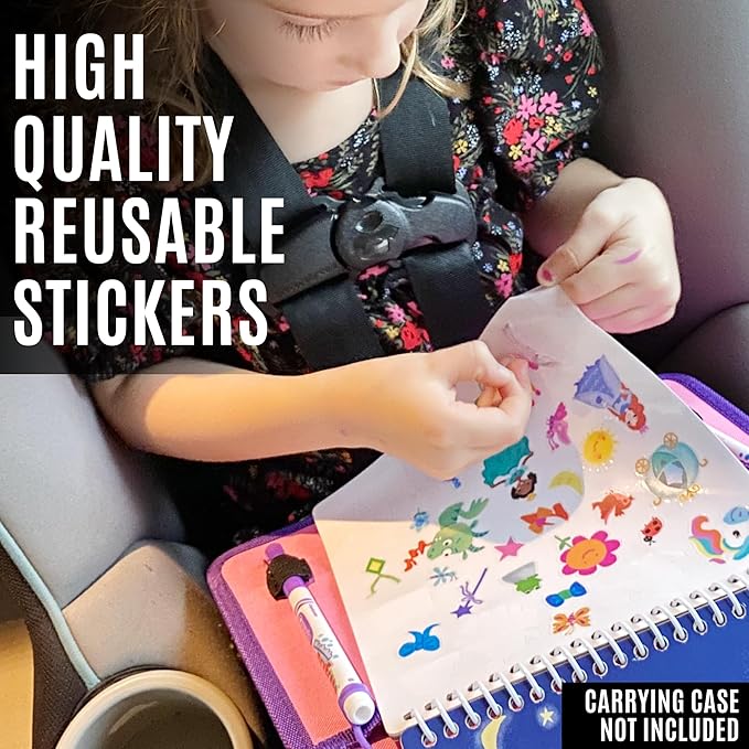 Kids Travel Educational Activity Books with Washable Markers - Car and Airplane Activities, Learning Toys for Toddlers- Search and Find, Reusable Stickers for Ages 4, 5, 6 (Ocean & Princess)