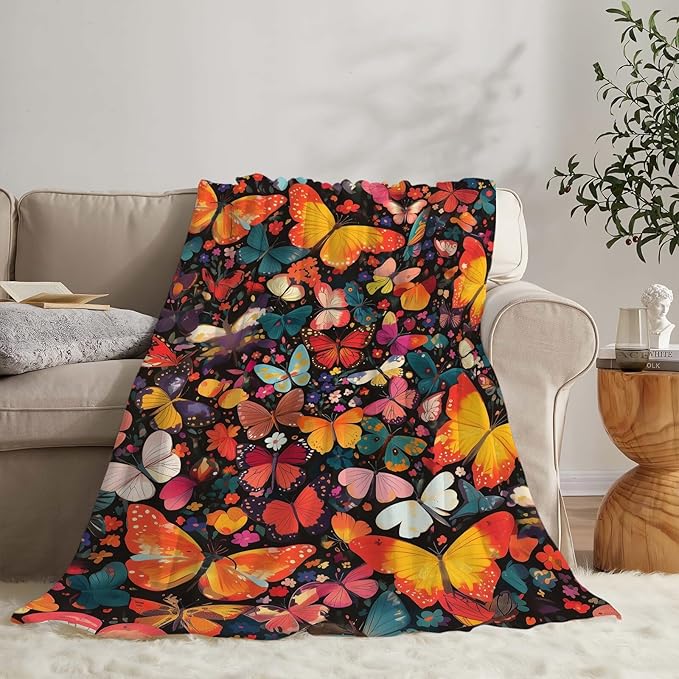 Butterfly Throw Blanket Colorful Butterfly Gifts for Kids Girls Adults Women Soft Cozy Warm Plush Fluffy Fuzzy Fleece Blanket Birthday Festival Home Decor 40''X50''