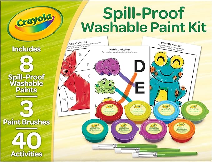 Crayola Spill Proof Paint Set (8ct), Washable Toddler Paint Kit, Includes Brushes, Pots, Activity Pages, Toddler Gift, Ages 3+