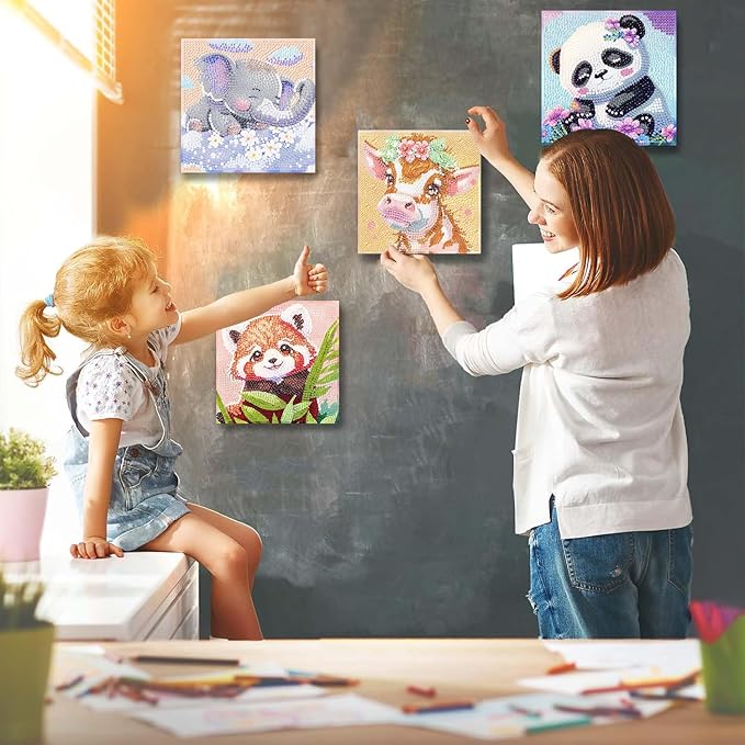 KYOQFVN 4 Pack Cartoon Diamond Art Kits - Arts and Crafts, 5D Full Drill Gem Art Mini Diamond Art Painting Wall Decor 6x6 Inch