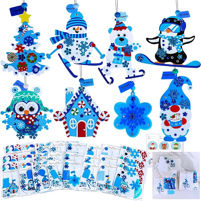 Winlyn 24 Sets Winter Craft Kits Christmas Crafts DIY Winter Holiday Ornaments Decorations Craft Kits Festive Foam Stickers Winter Arts and Crafts for Kids Home Classroom Art Activities Party Favors