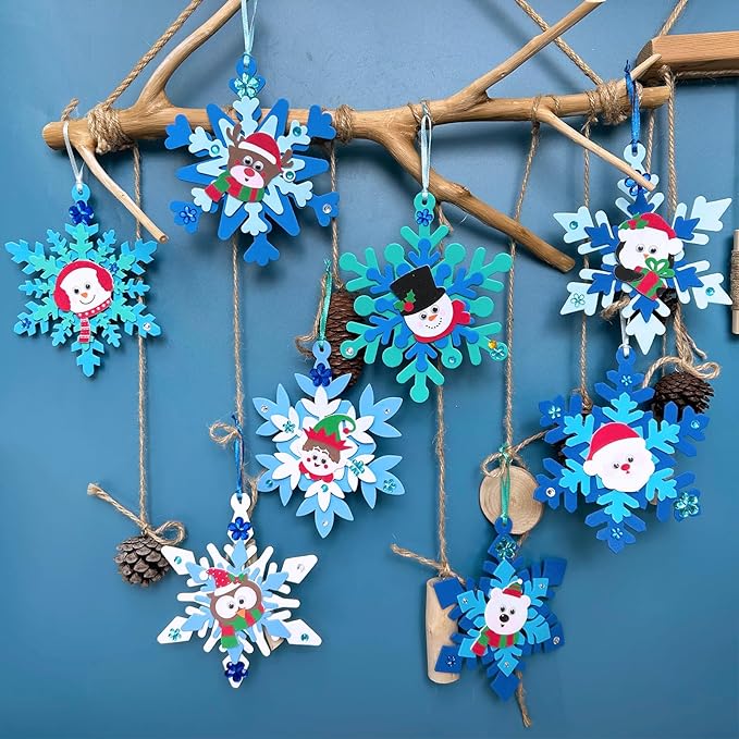 Winlyn 24 Sets Christmas Craft Kits Winter Crafts DIY Christmas Snowflake Ornaments Decorations Art Sets Foam Snowman Santa Owl Christmas Stickers for Kids Holiday Classroom Activities Party Favors