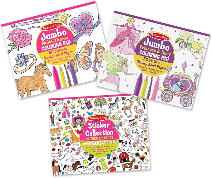Melissa & Doug Sticker Collection and Coloring Pads Set: Princesses, Fairies, Animals, and More - FSC Certified